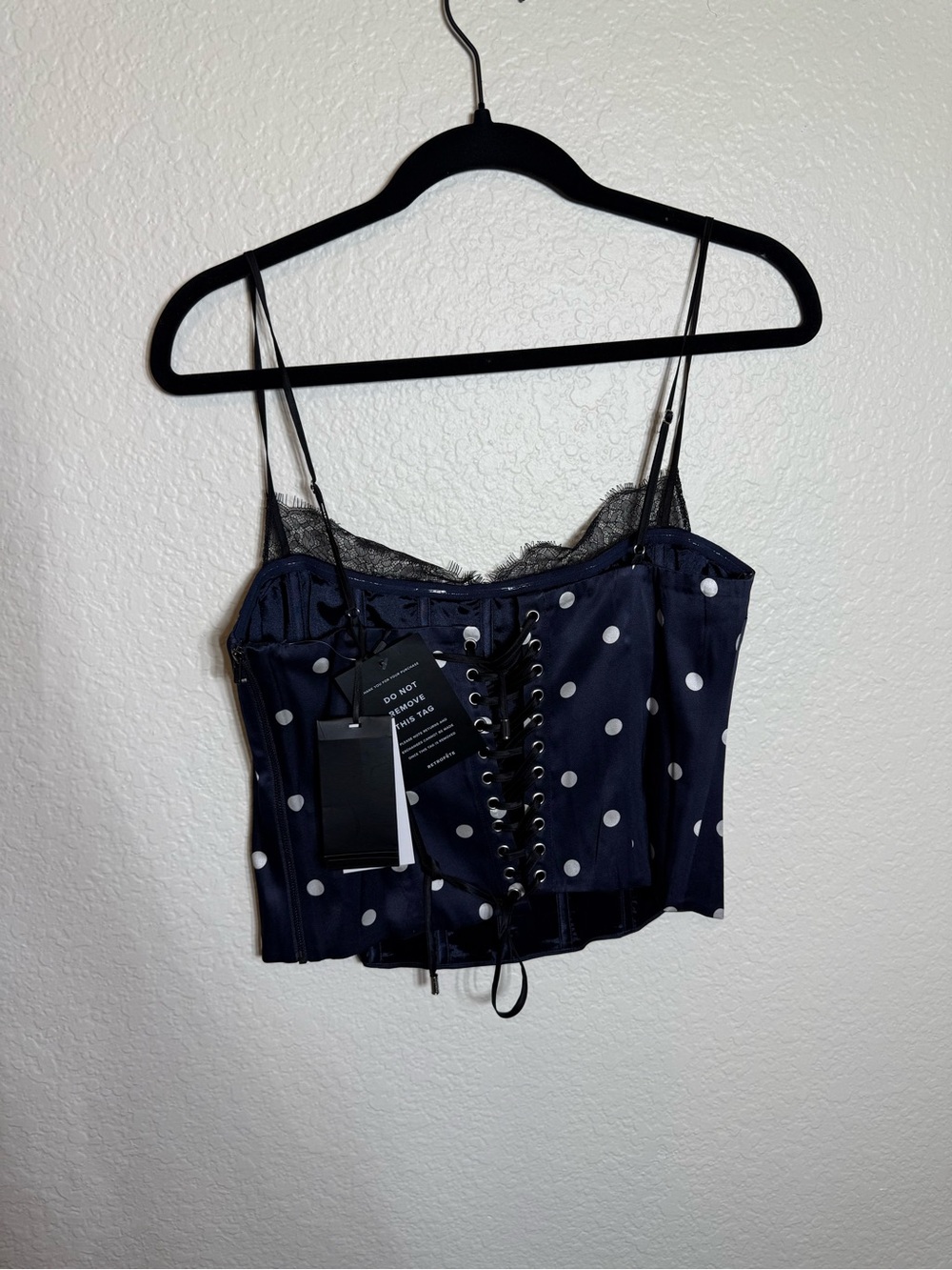 Retrofete Navy & White Polka Dot brookelynn Corset top Maxi Set Darla skirt - Picture 13 of 16